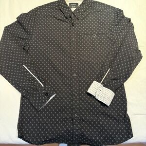 Level Ten Mens Modern Black Diamond Print Long Sleeve Button Down Size M Western
